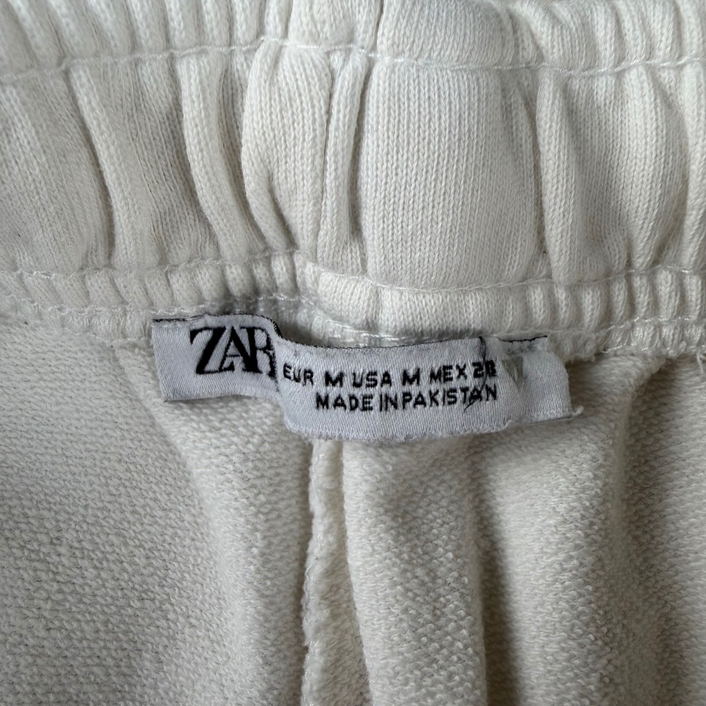 Zara White Wide Leg Seam Front Cotton Sweatpants Size M Drawstring Minimalist - Picture 6 of 8